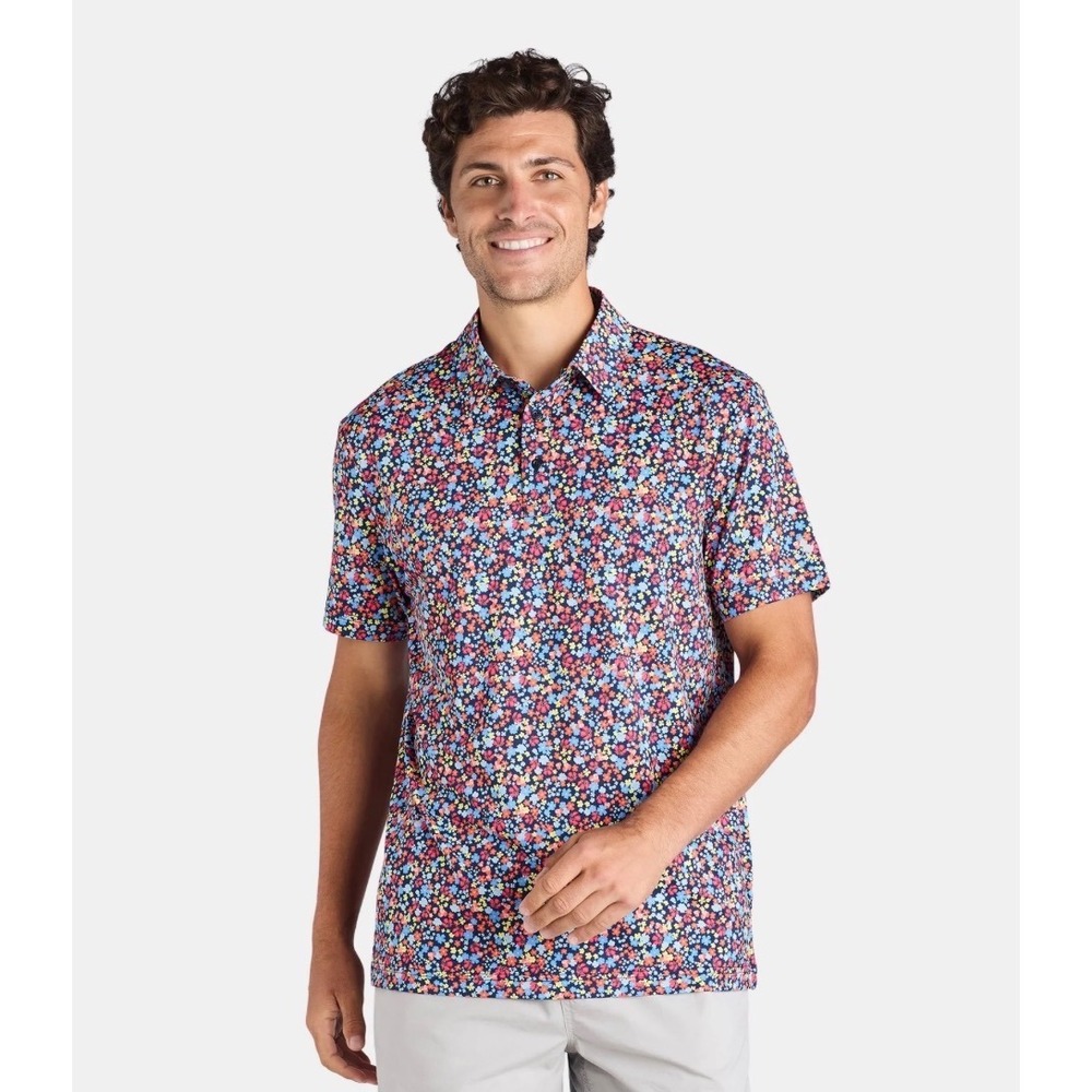 Birdie Bound Mens 2XL Floral Performance Golf Polo Shirt Short Sleeve Blue Multi
